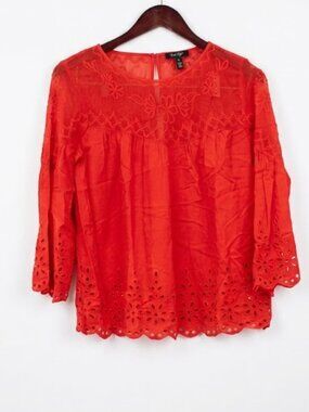 Jessica Simpson Red Eyelet & Mesh Boho Blouse - Size Small